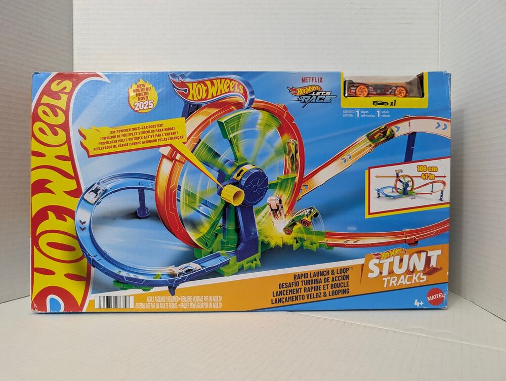 Hot Wheels Let's Race Rapid Launch & Loop Stunt Tracks Playset with Diecast Car
